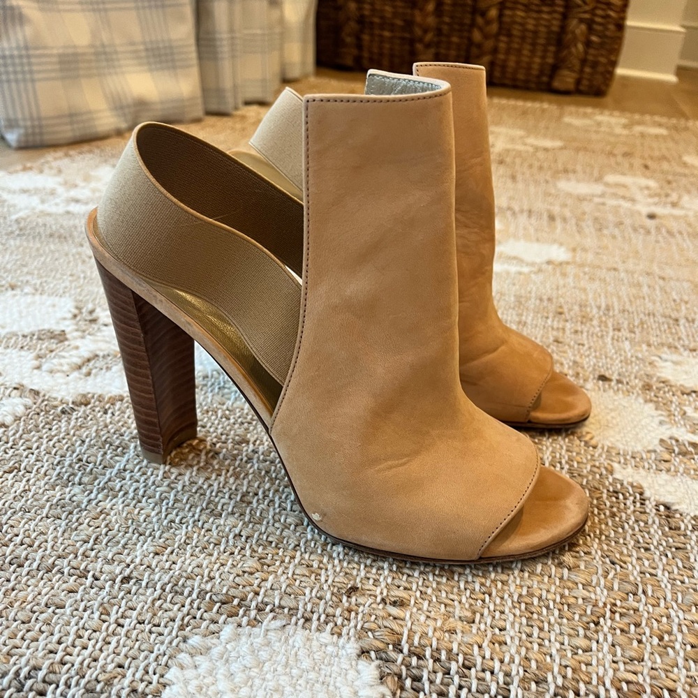 Stuart Weitzman suede peep toe heels